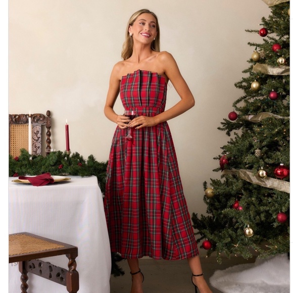 Holiday Glam! Avara Victoria Strapless Plaid Midi Dress – Size S – NWT - Picture 4 of 10